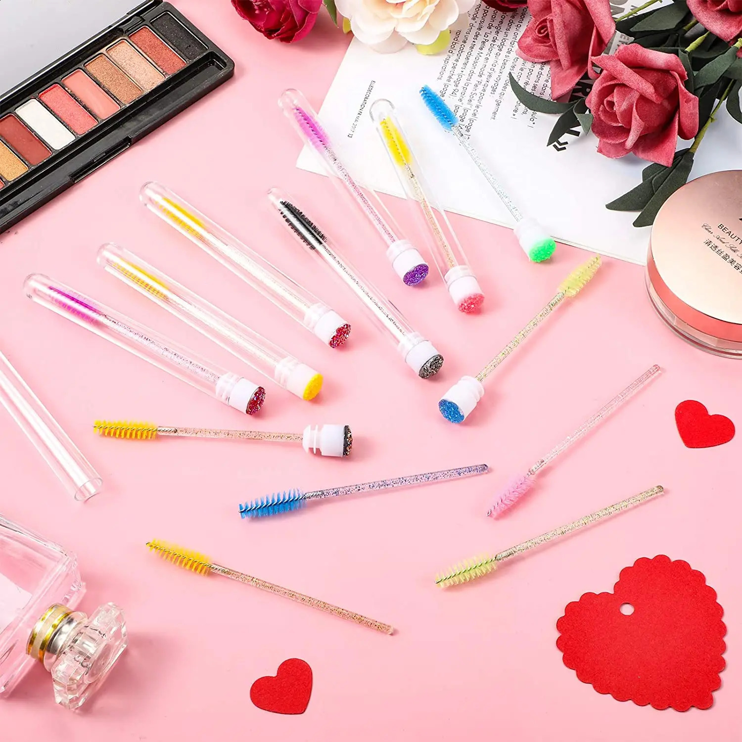 50Pc Reusable Eyebrow Brush Tube Eyelash Brush Eyebrow Brush Replaceable Dust-proof Sparkling Diamond Makeup Brush 240701