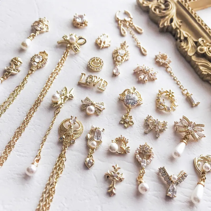 10pcslot 3D Sailor Moon Bow Wreath Alloy Nail Art Zircon Pearl Crystal Manicure Nails Accesorios Supplies Decorations Charms 240701