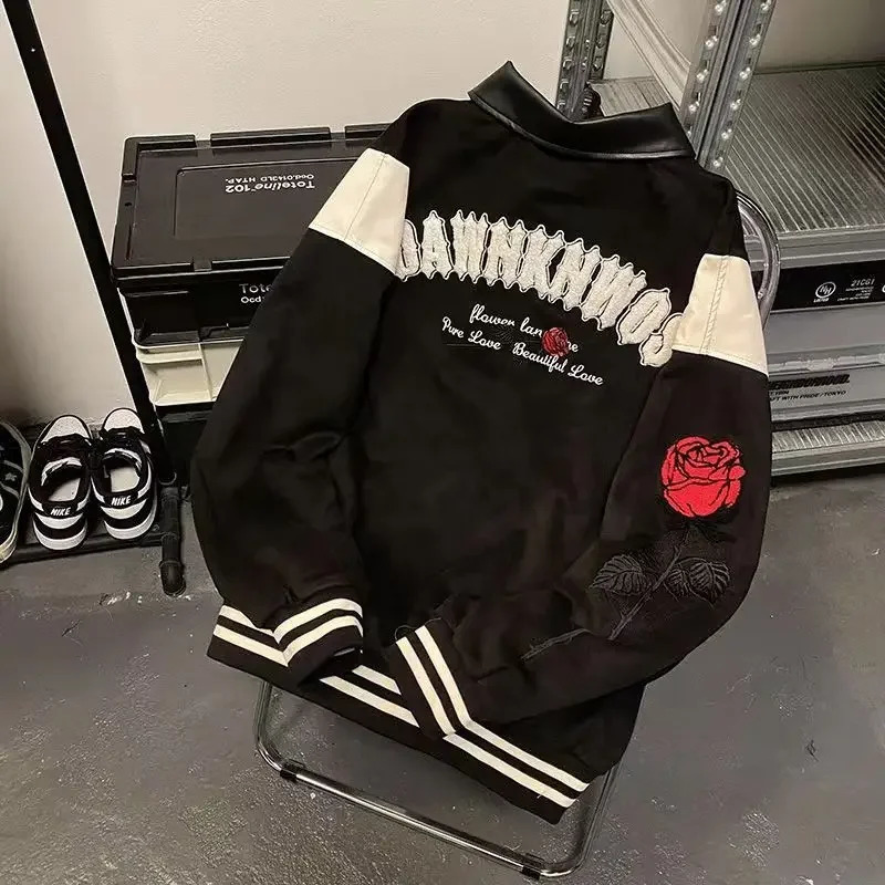 PU leather jackets suede padded vintage baseball jackets for women winter fashion trend high-level couple jackets for women 240626