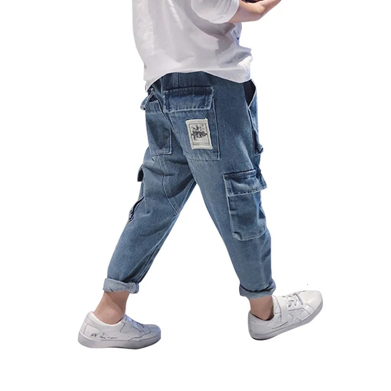 Boys Loose Pants Spring Denim Trousers for Children Korean Toddler Baby Clothes Teenage Jeans Cargo Pants 2 5 8 10 12 14Years 240701
