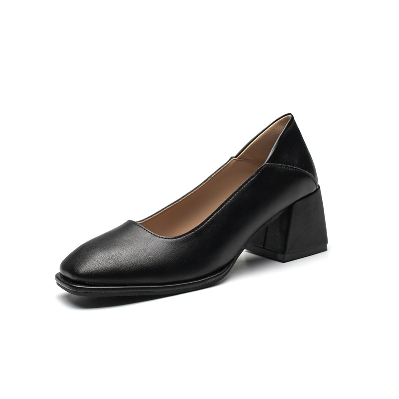 Genuine leather Mary Jane thick heel shoes for women's autumn 2023 new square toe versatile retro simple shallow cut high heels