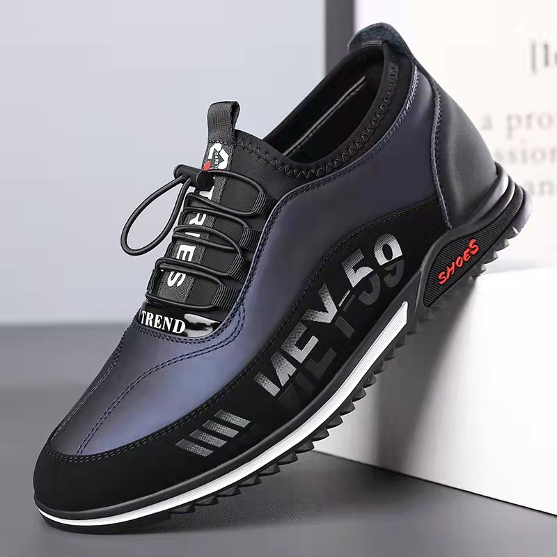 New spring fashion trend men's business casual leather shoes low-top soft sole leather breathable lace-free men's shoes Black
