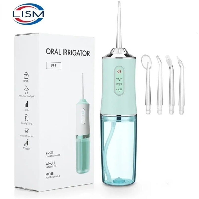 Oral Irrigator Portable Dental Water Flosser USB Rechargeable Water Jet Floss Tooth Pick 4 Jet Tip 220ml 3 Modes IPX7 240701