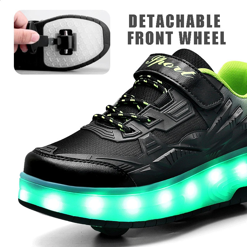 Roller Skate Shoes Boys Girls flashing lights Two wheel roller shoes Led Light Luminous Sneakers Outdoor Casual Shoes Children 240618