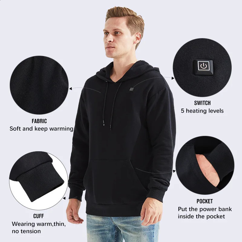 Outdoor Electric USB Heating Sweaters Hoodies Men Winter Warm Heated Clothes Charging Heat Jacket Sportswear 240701