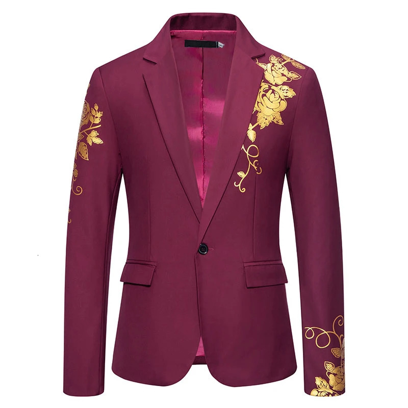 Men Fashion Business Casual Blazers Paisley Stamp Suit Slim Fit Groom Groomsman Male Wedding Suits Blazer Jackets S52 240626