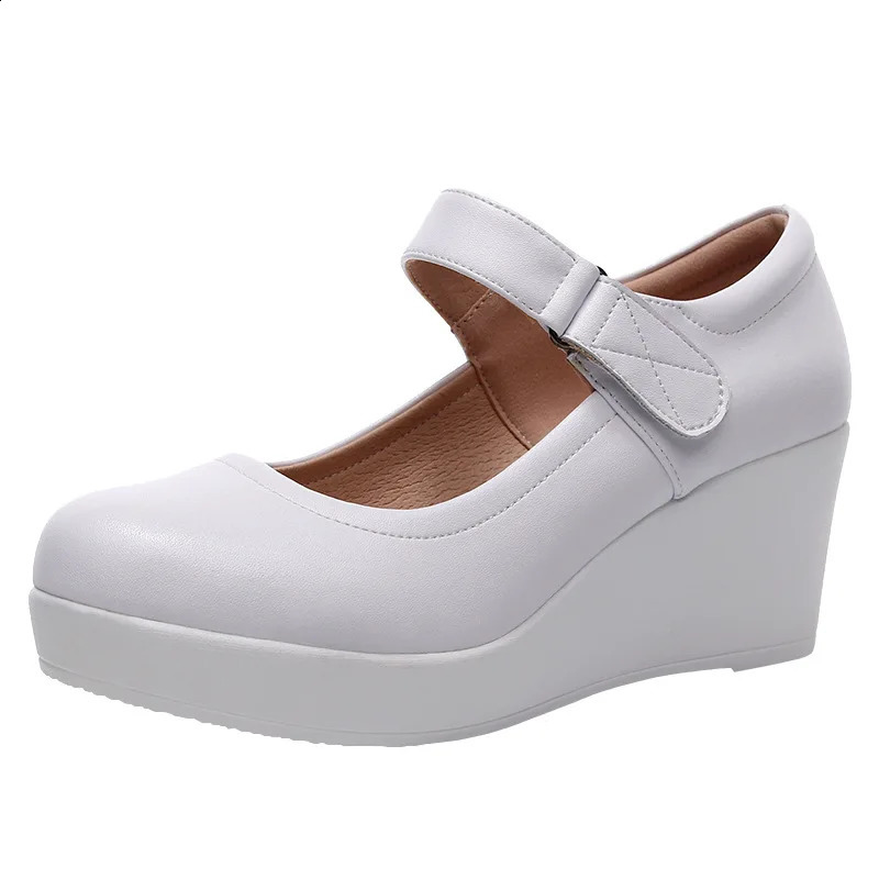 Small Big Size 33-43 Shallow Thick Bottom Genuine Leather Shoes Platform Pumps Fall Womens High Heels Wedges Shoes Office 250228 - view 6