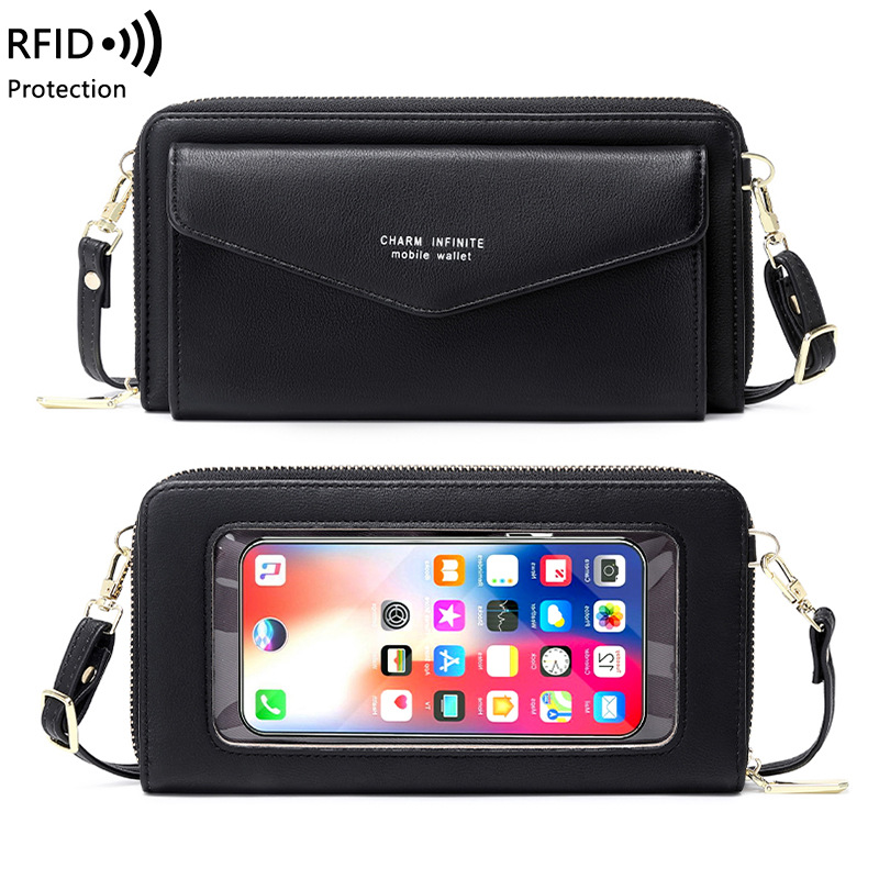 Women Mini Shoulder Bag Touch Screen Mobile Phone Transparent Bag Ladies Student Multi-function Messenger Wallet Handbag