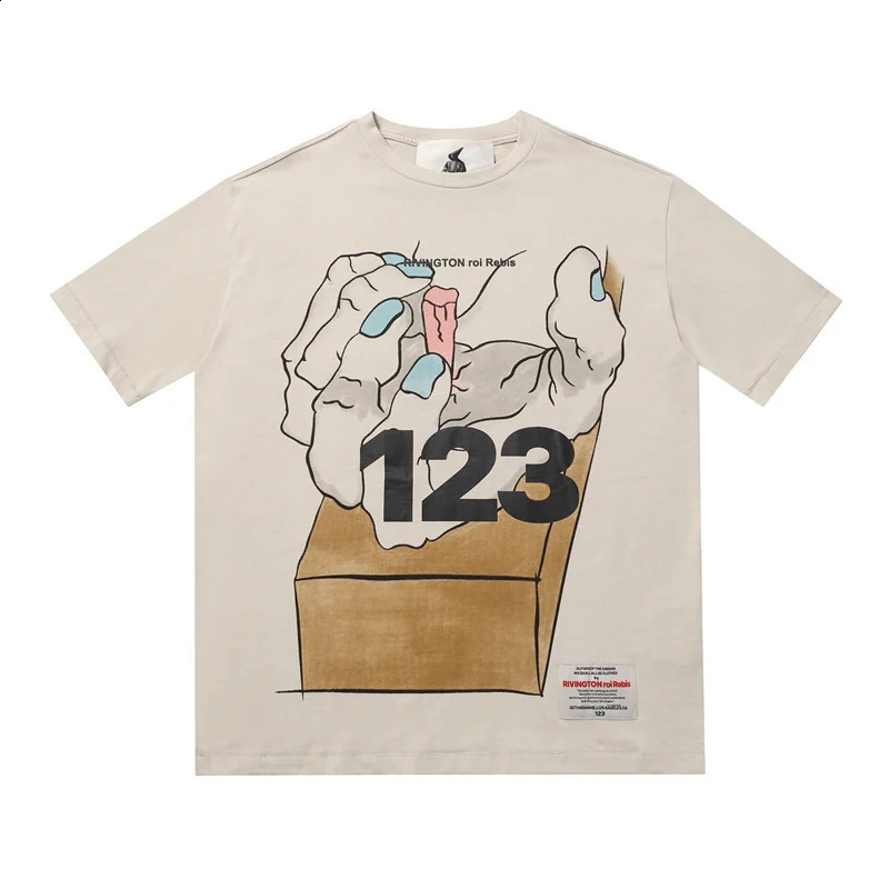 Summer High Street Round neck Casual Loose Printed Pattern Casual Mens Womens RRR123 Tee Tops High Quality Short Sleeve T-shirt 240701