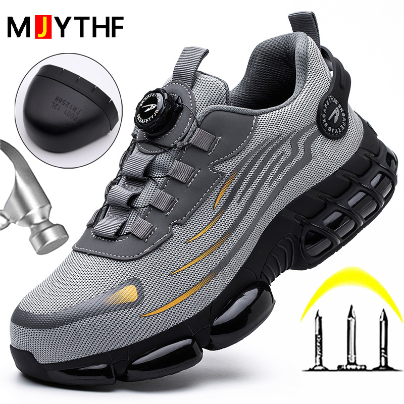 Designer Shoes Rotating Button New Safety Shoes Men Anti-Smash Anti-Puncture Work Shoes Fashion Men Sport Shoes Security Protective Boots Men Casual S