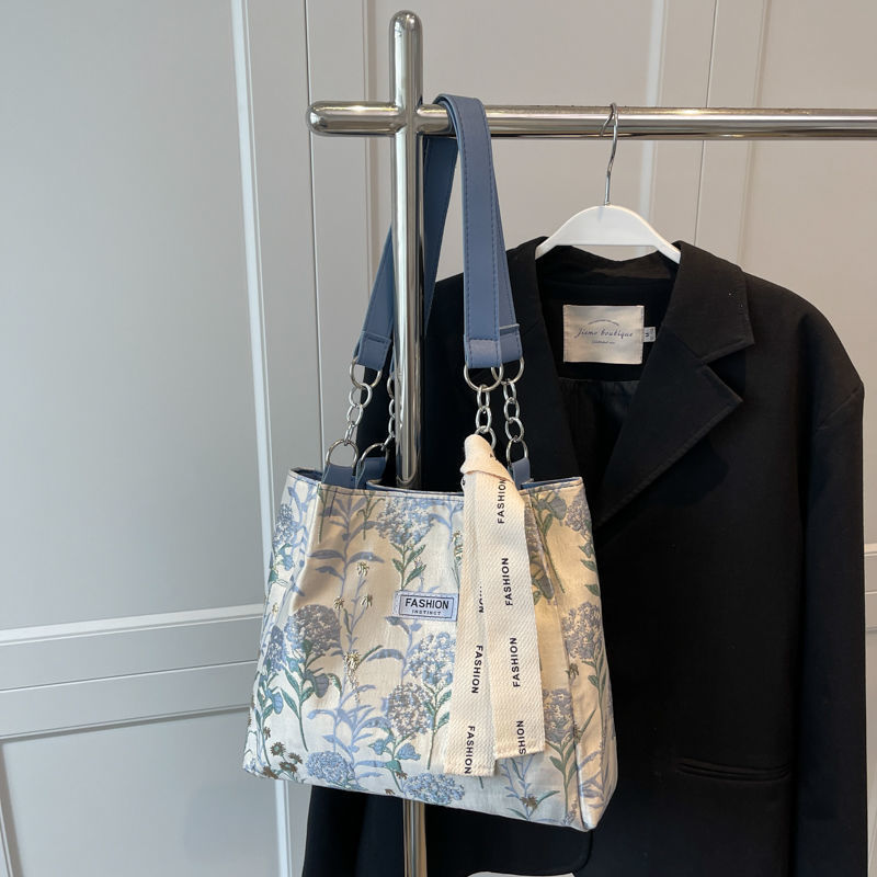 2023 Large Capacity Tote Canvas Top-Handle Bags for Women Fashion Embroidery Floral Female Shoulder Bags Casual Commuter Bag