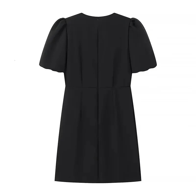 TRAF 2024 Red Black Mini Dress Woman Rhinestone Cut Out Short Dresses For Women Summer Short Puff Sleeve Elegant Party Dresses 240701