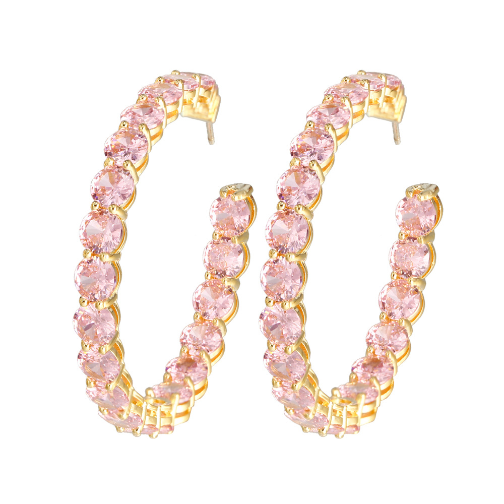 Elegant Temperament Ins Clip Earrings Sparkling Luxury Jewelry Real 925 Sterling Silver 18K Gold Round Cut Pink 5A Cubic Zircon CZ Diamond Women Weddi