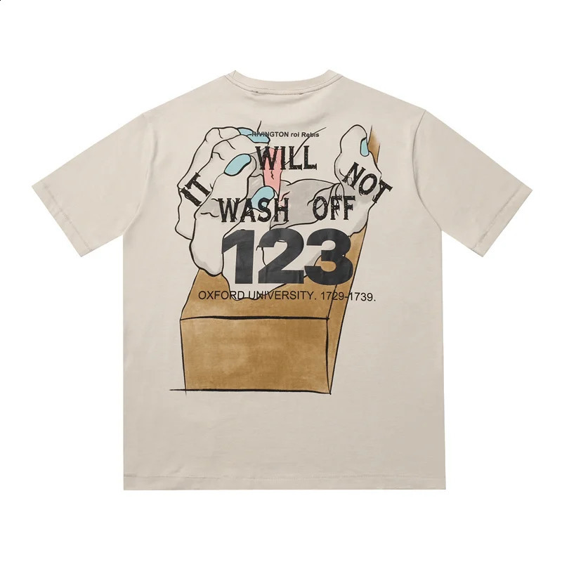 Summer High Street Round neck Casual Loose Printed Pattern Casual Mens Womens RRR123 Tee Tops High Quality Short Sleeve T-shirt 240701