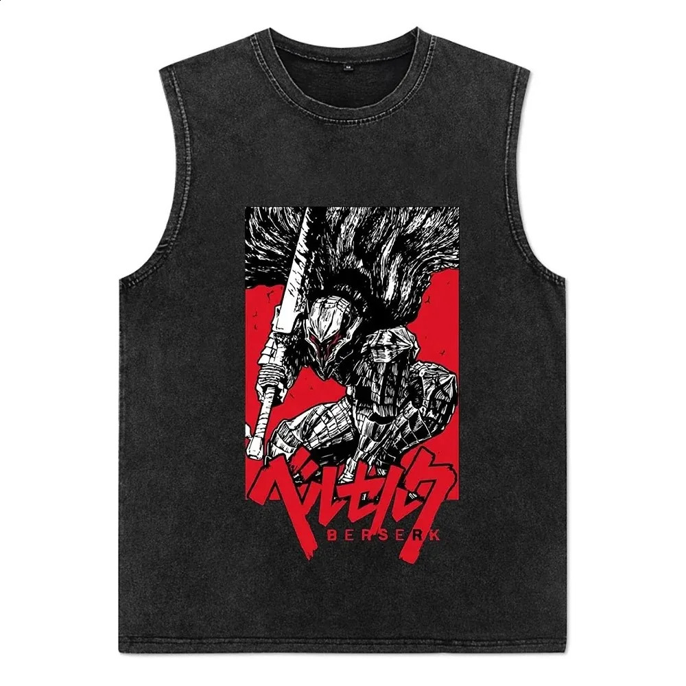 Summer Men Vintage Streetwear Sleeveless T-Shirts Cotton Tops Tees Washed Anime Casual Tops Harajuku Fashion Oversize Tank Top 240701