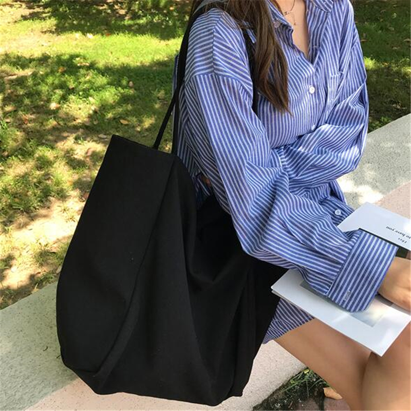 Simple Canvas Tote Women Large Capacity Handle Solid Color Shoulder Bag Designer Shopping Handbag Reusable Girls Totes ddmymoon