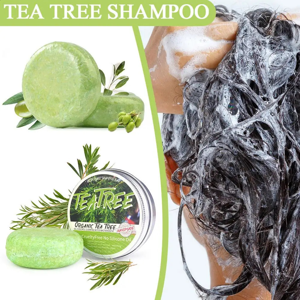 60g Handmade Tea Tree Soap ct Washing Hair Bar Hair Natural Solid Soap Plant Green Shampoo X8S8 240701