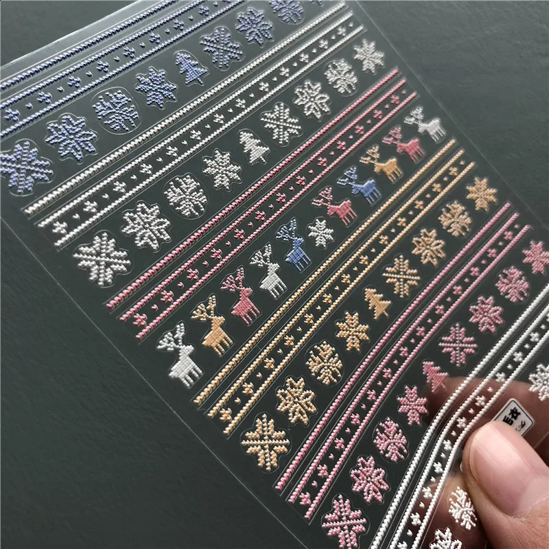 1pc Christmas Knit Effect 5D Nail Sticker Knitted Sweater Snowflake Slider Stickers Adhesive Decals Engraved Nail Art Decoration 240701