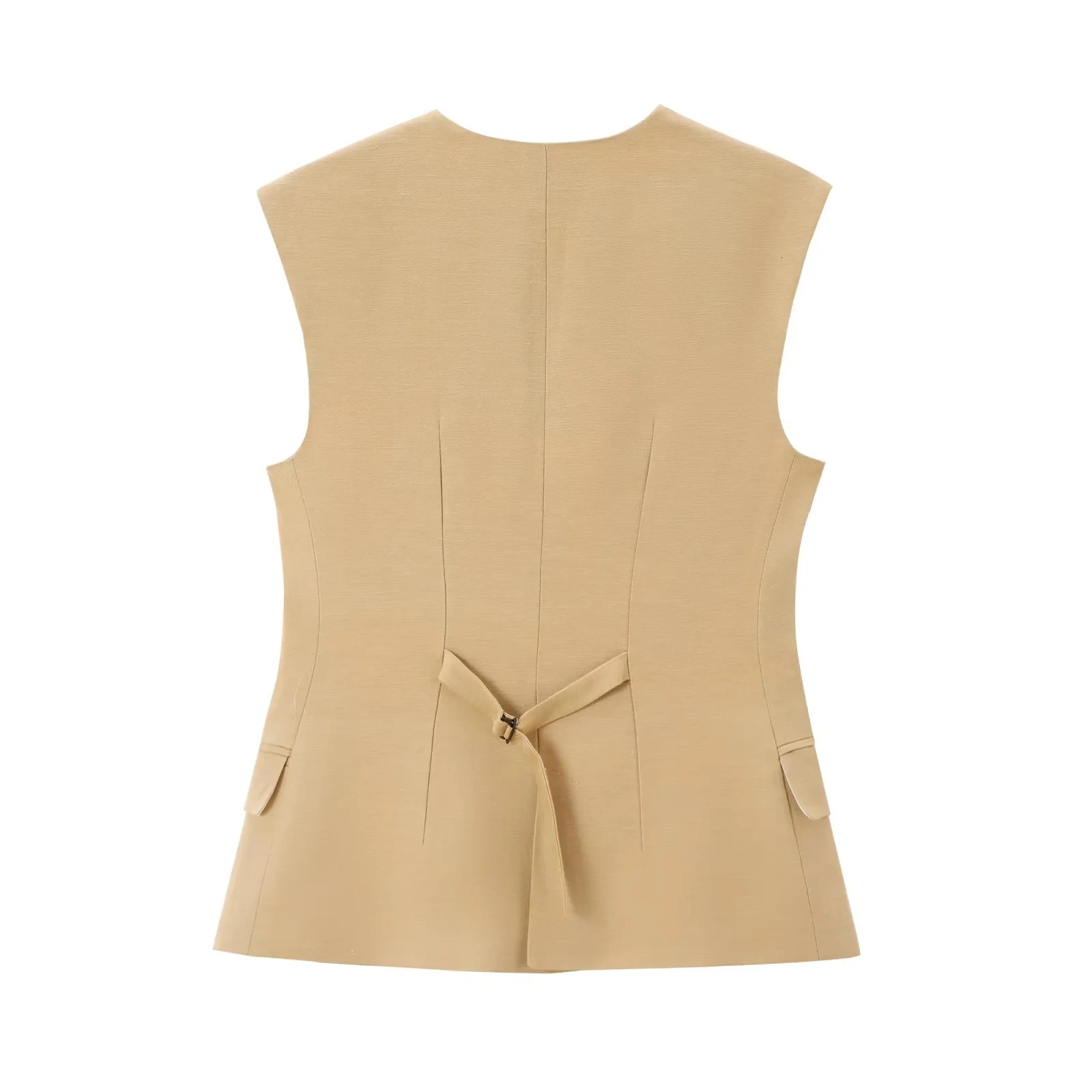 Two Piece Sets Womens Vest Blazers Pant Suit Khaki Jackets Sleeveless Outwear inszartrafz Summer With Button Tops Woman 240627