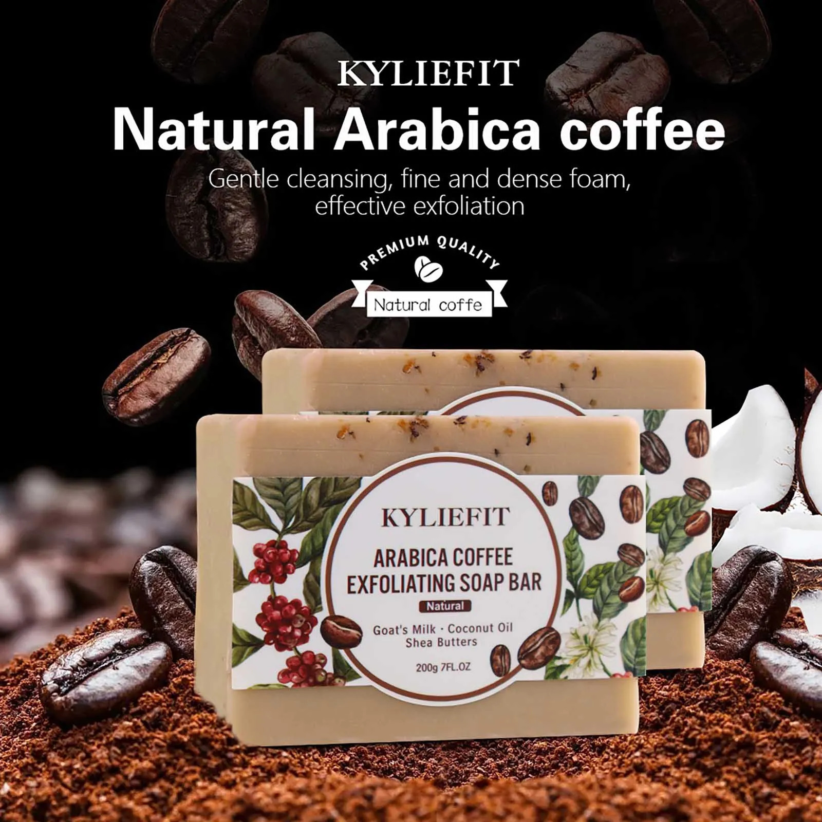 KYLIEFIT Arabica Coffee Exfoliating Soap Bar Deep Cleaning Smooth With Goats Milk Coconut Oil Shea Butter 240701