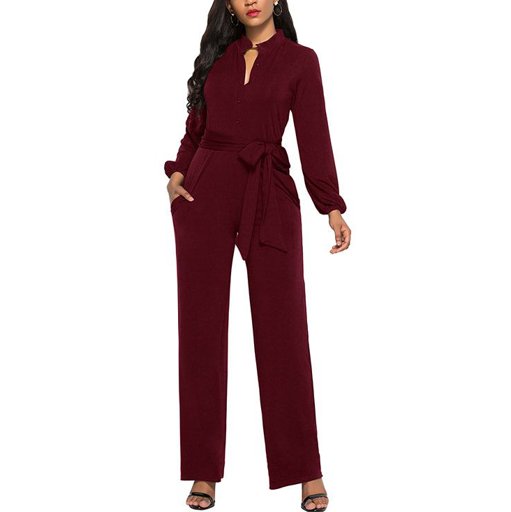 Women Jumpsuit Loose Wide Leg Fashion Long Sleeve Romper Solid Straight Jumpsuits Playsuits Lady High Street Overall Trouser