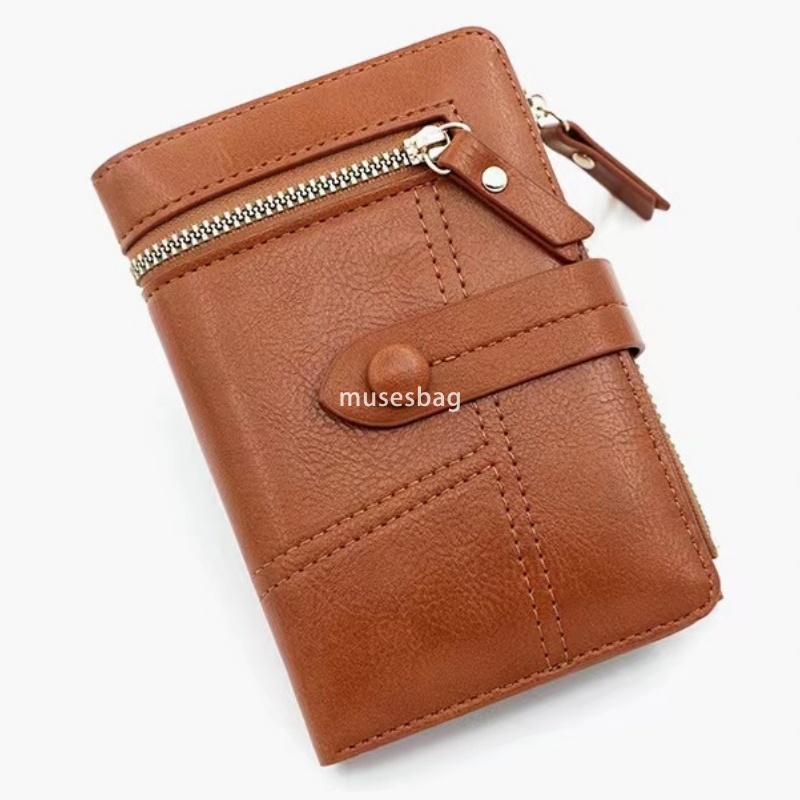 Korean Women's Fashion Cross border New Leisure Multi functional Short Wallet Japanese Small Fragrant Style PU Leather Zipper Money Flow Zero Wal