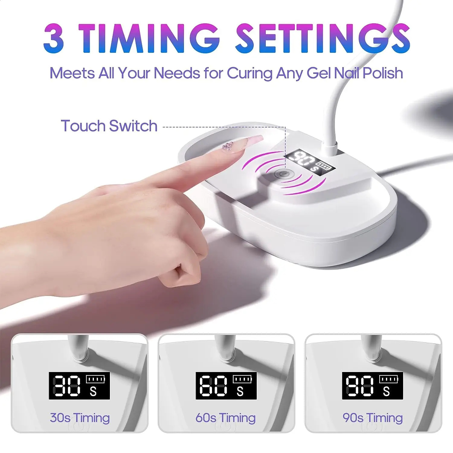 LED Nail Lamp 12W Rechargeable Portable Gooseneck Lamp Quicky Dry Gel Nail Light Portable Flash Cure LED Nail Light for Gel Nail 240701