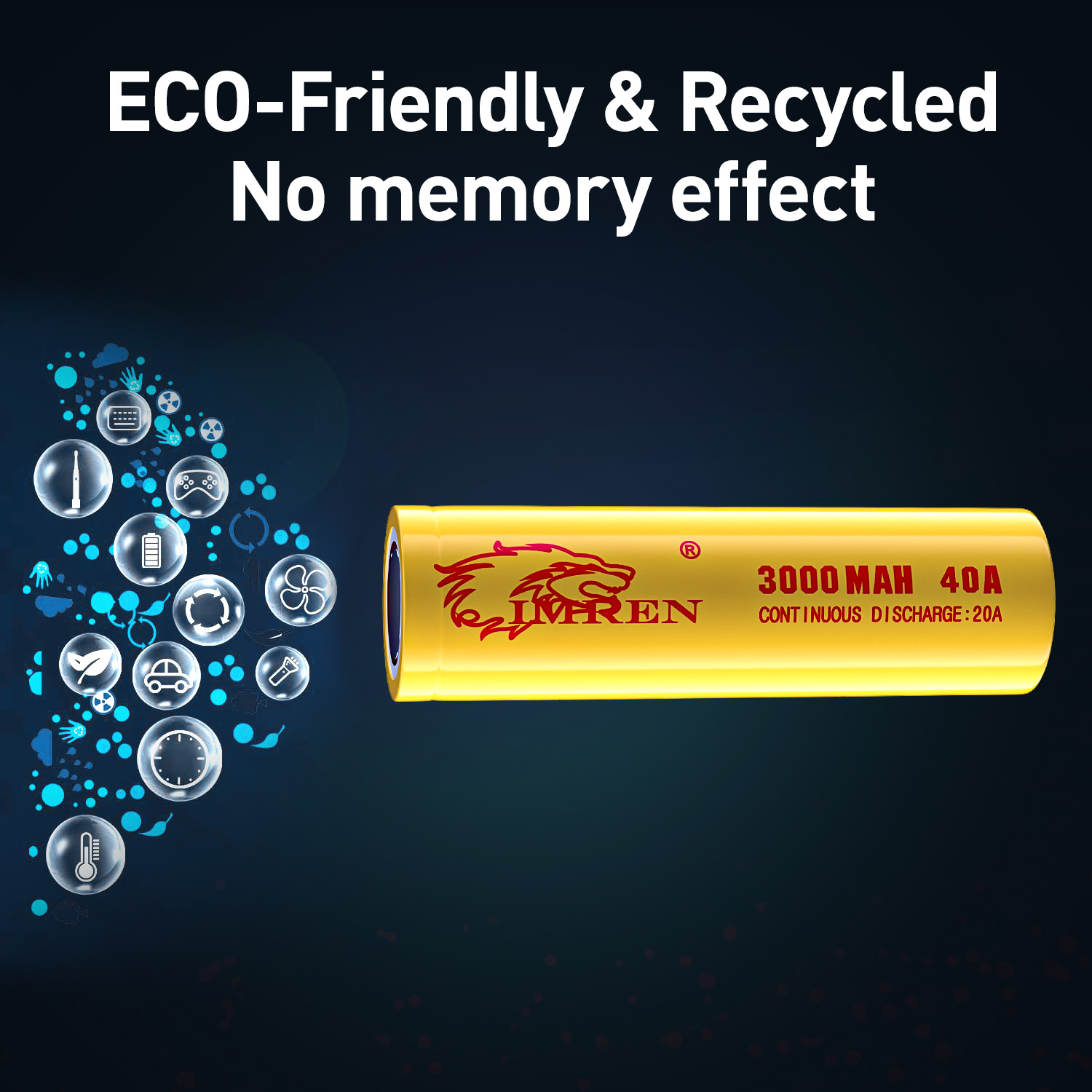 High Capacity IMREN IMR18650 3000mAh 3.7V 40A Rechargeable Li-Ion Battery - Ideal for Headlamps & Flashlights