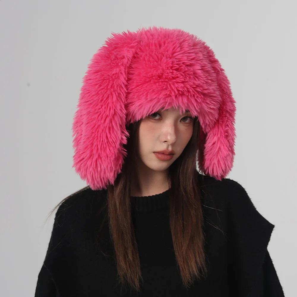 Womens hat bomber ski mask winter hat balaclava mask y2k accessories skullies beanies faux fur Rabbit Ear Hat Halloween Hat 240621