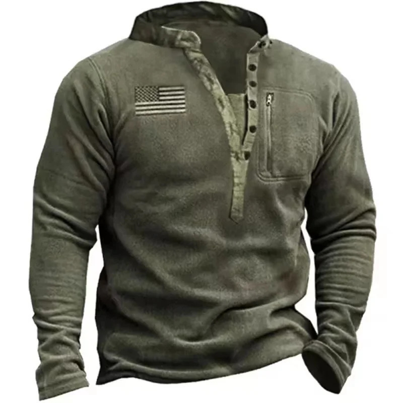 Mens Tactical Outdoor Polar Wool Jacket Hunting Suit Warm Zipper Decorative Pullover Windproof Coat Hiking Sweater 240620
