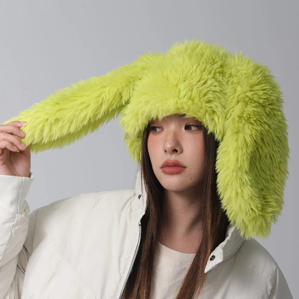 Womens hat bomber ski mask winter hat balaclava mask y2k accessories skullies beanies faux fur Rabbit Ear Hat Halloween Hat 240621
