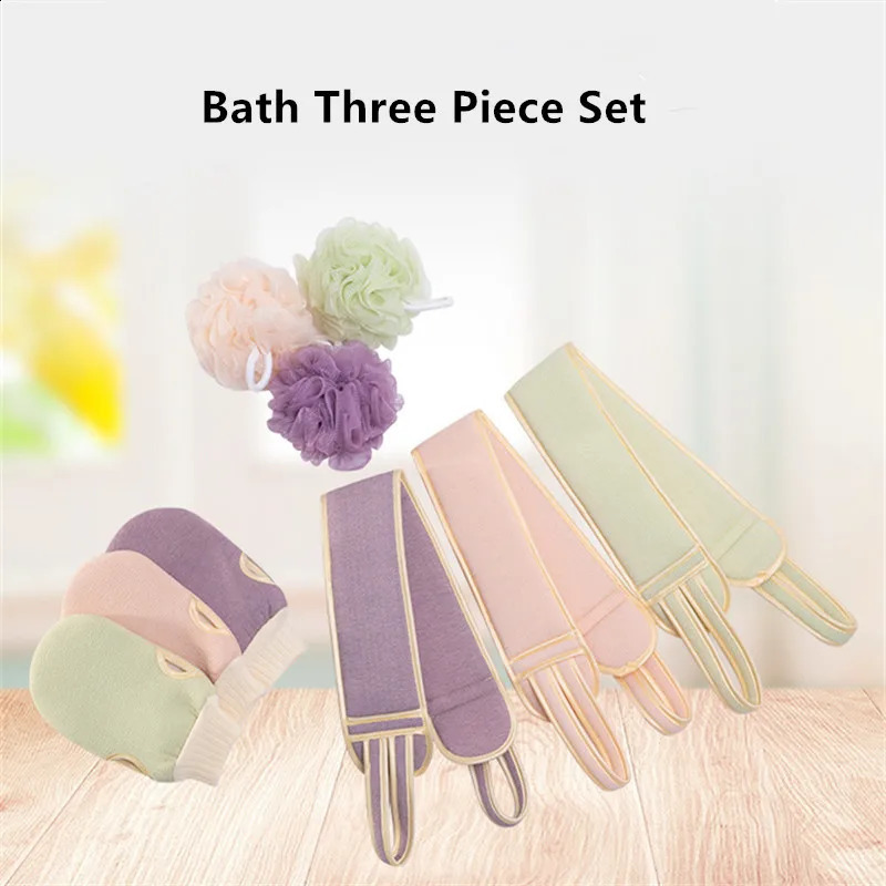 3Pcs/Set Body Cleaning Washcloth Soft Brush Home el Bathroom Shower Ball Back Scrubber Set Exfoliating Skin Towel Bath Gloves 240701