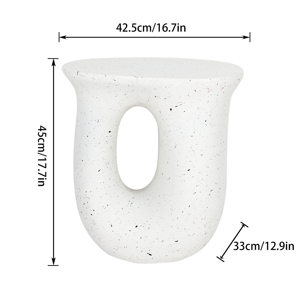 FATIVO Concrete Side Table: Modern U-shaped Geometric Lightweight Concrete Accent Table Garden Stool Decorative Side Table for Living Room, Home Decor