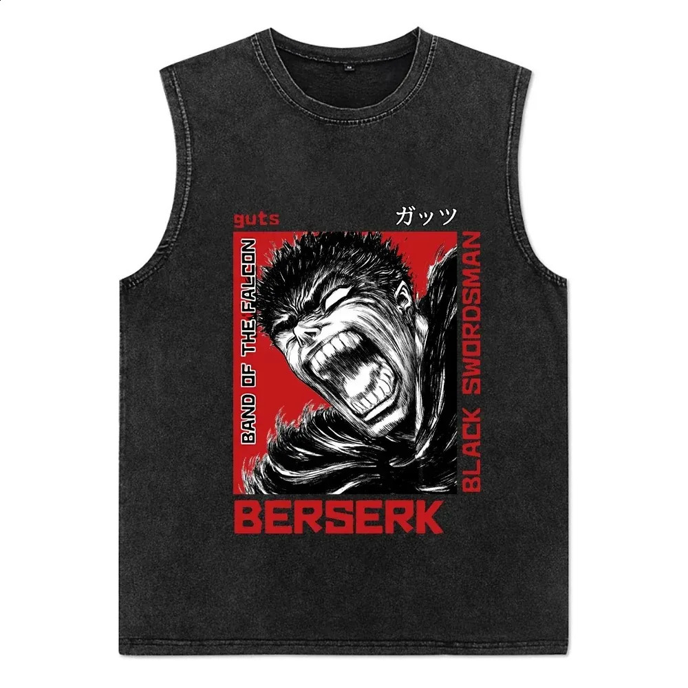 Summer Men Vintage Streetwear Sleeveless T-Shirts Cotton Tops Tees Washed Anime Casual Tops Harajuku Fashion Oversize Tank Top 240701