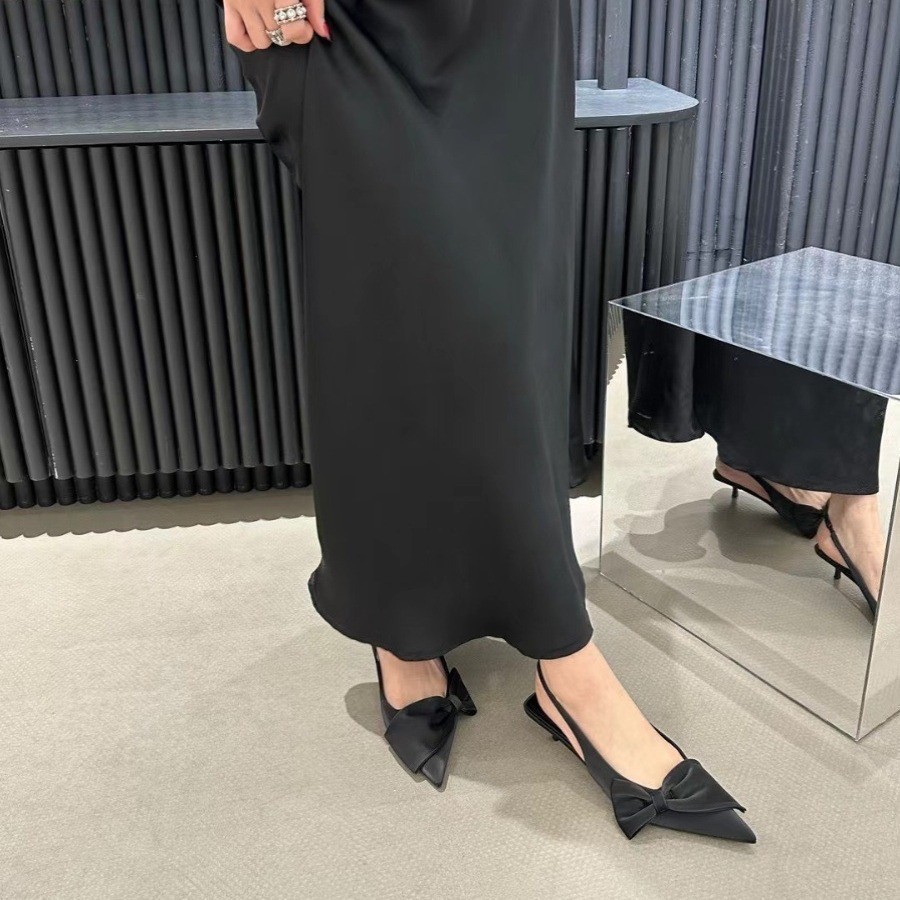 2024 spring summer new bow french slingback strap, pointed toe heels, toe sandals women Sliver