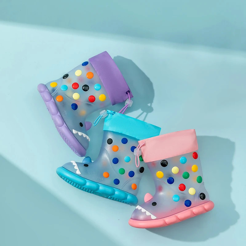 Children transparent RainBoots Baby Boys Girl PVC Outdoor Cartoon shark for Kids Waterproof Shoes Water boots girl 240625