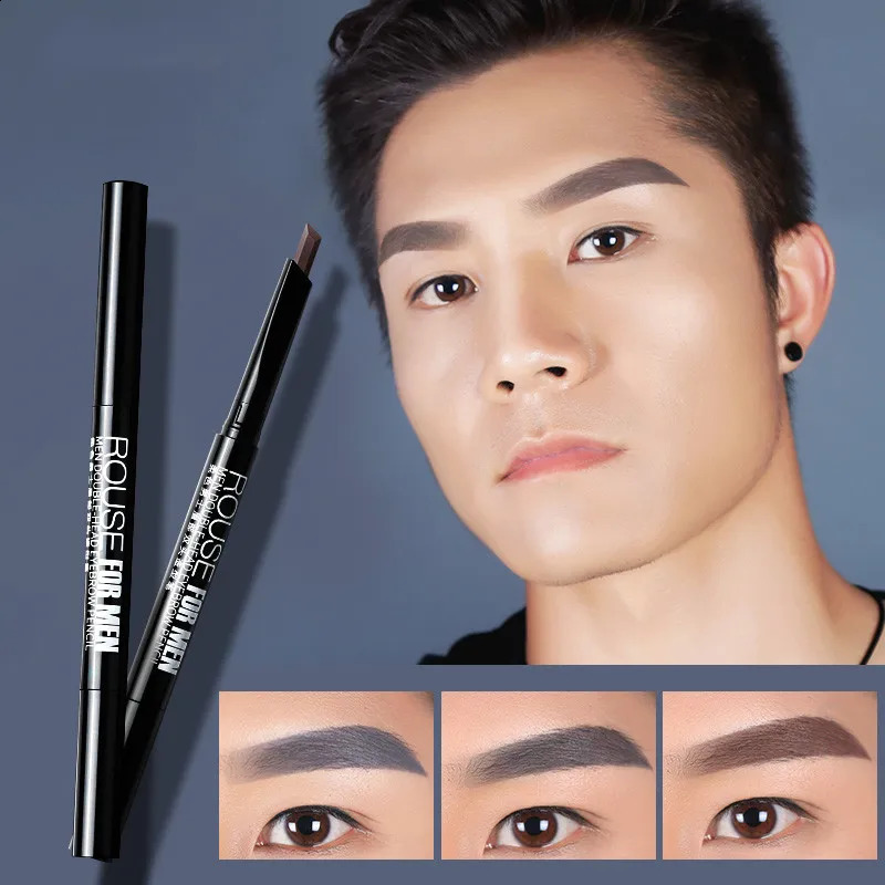 Eyebrow Pencil for Men with Eyebrow Brush Double Head Natural Super Fine Waterproof Lasting Eyes Rotatable Eyebrow Pen 240701