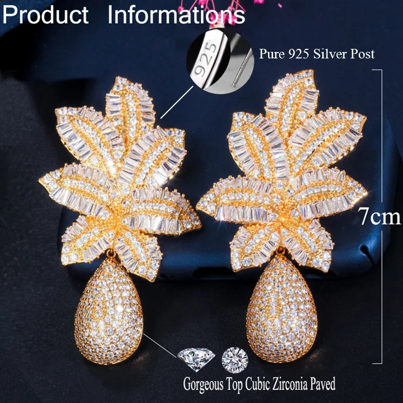 Pera Gorgeous White Cubic Zirconia Silver Color Large Leaf Water Drop Wedding Party Dangle Earrings for Brides Jewelry Gift E606 240701