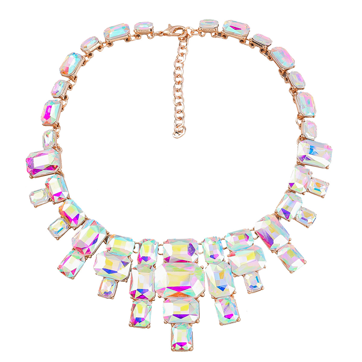 Chokers Spring Style Green Crystal Big Bib Necklace Fashion Statement Round Oval Square Glass Crystal Chain Jewelry Exaggerated