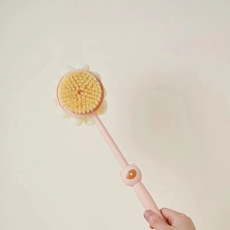 Sided Shower Body Brush Silicone Long Handle Bathroom Wash Brush Bathing Massage Back Body Exfoliating Brush Bath Supplies 240701