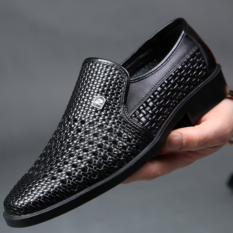Leather men's sandals, leather shoes, summer leather sandals, men's holes, breathable, cut-outs, white business formal casual shoes