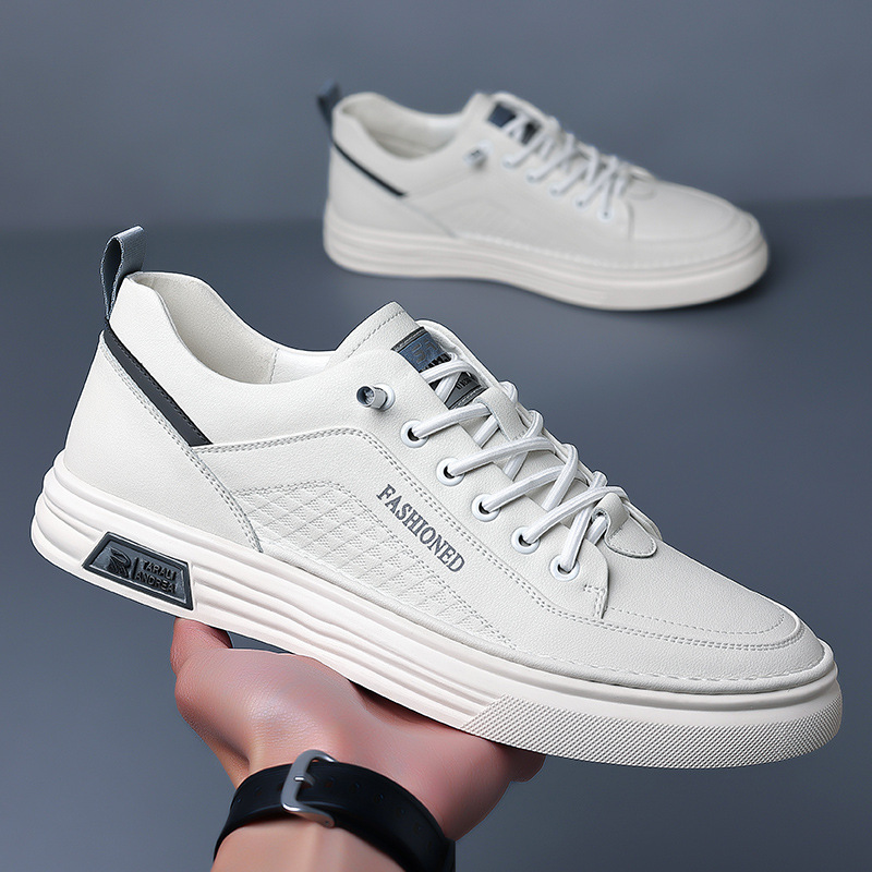Men's Sneakers Genuine Leather 2024 Trend New Korean Version Round Toe Versatile Little White Shoes Anti-slip, wear-resistant, breathable casual 