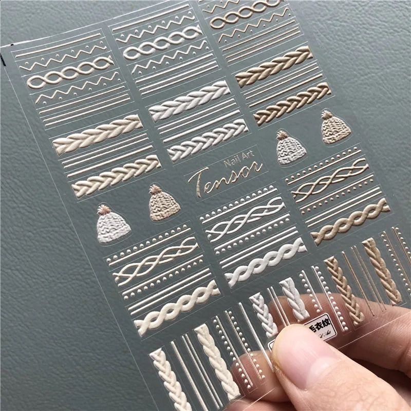 1pc Christmas Knit Effect 5D Nail Sticker Knitted Sweater Snowflake Slider Stickers Adhesive Decals Engraved Nail Art Decoration 240701