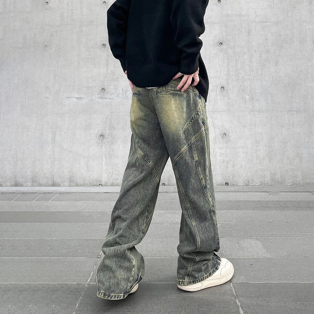 Vintage Flared Jeans Men Wide Leg Baggy Trousers Autumn Streetwear Fashion Distressed Original Street Y2k Denim Pants Winter 240701