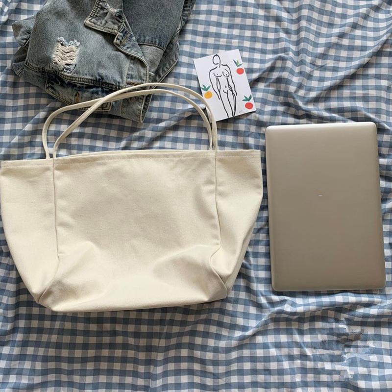 Simple Canvas Tote Women Large Capacity Handle Solid Color Shoulder Bag Designer Shopping Handbag Reusable Girls Totes ddmymoon