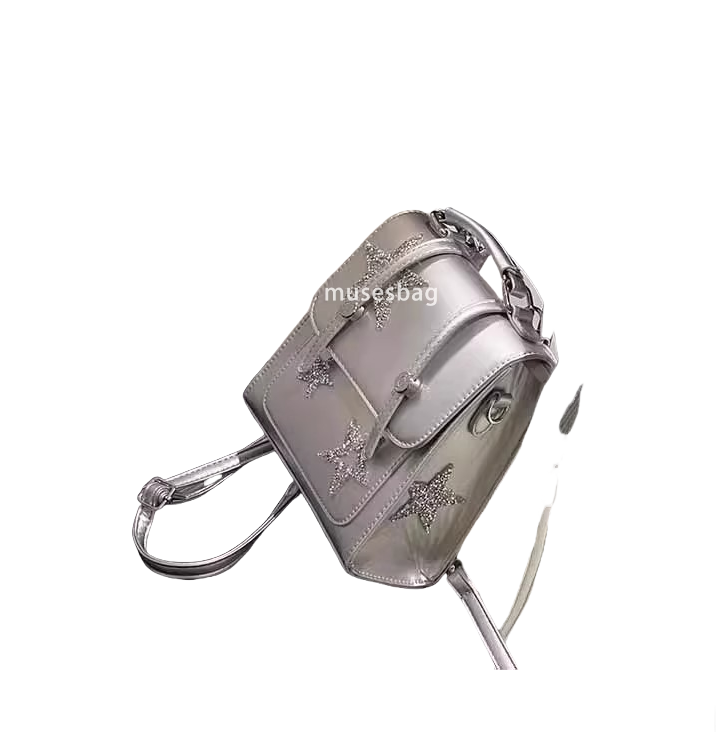 Fashionable ladies and socialites shining stars silver temperament minimalist backpack Korean version niche fashion casual backpack versatile