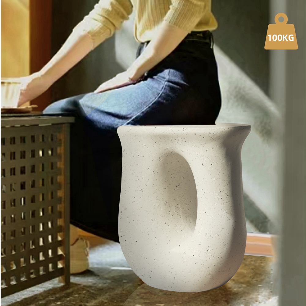 FATIVO Concrete Side Table: Modern U-shaped Geometric Lightweight Concrete Accent Table Garden Stool Decorative Side Table for Living Room, Home Decor