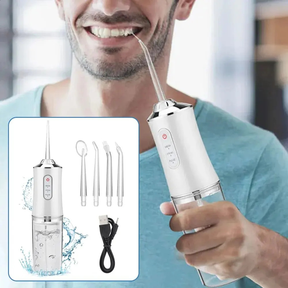 Dental Floss Portable Cordless Oral Irrigator Cleaning 3 Modes Waterproof Rechargeable Dental Cleaner with 4 Nozzles 240701