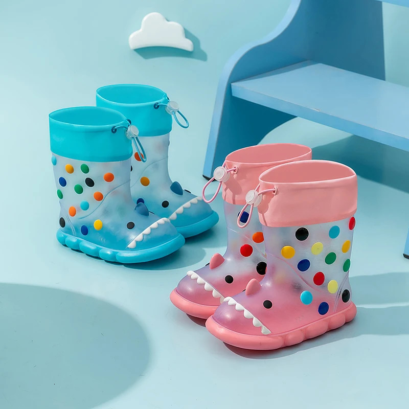 Children transparent RainBoots Baby Boys Girl PVC Outdoor Cartoon shark for Kids Waterproof Shoes Water boots girl 240625