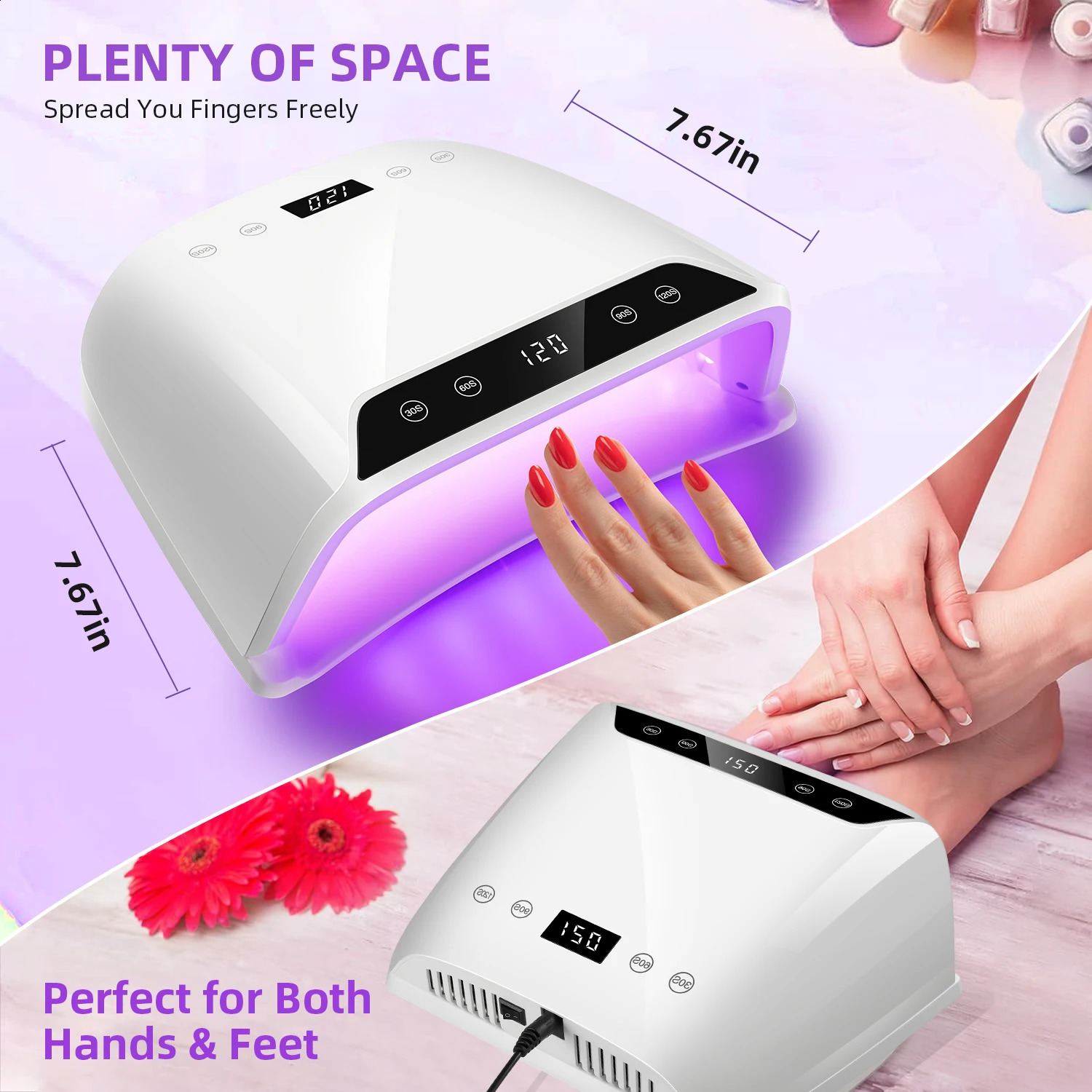 320W Big Space UV LED Nail Lamp For Manicure Drying Gel Nail Polish 72 LED Nail Dryer With Two LCD Screens Nail Salon Tools 240701